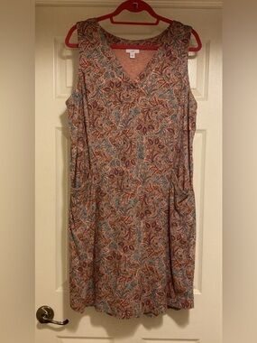 J.Jill Printed Floral V-Neck Casual Sleeveless Dress Pockets